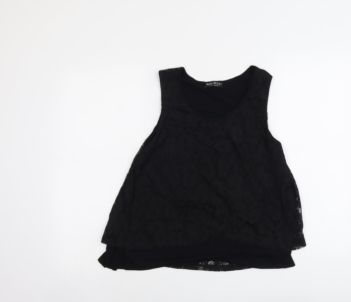 Select Womens Black Polyester Basic Tank Size 12 Round Neck