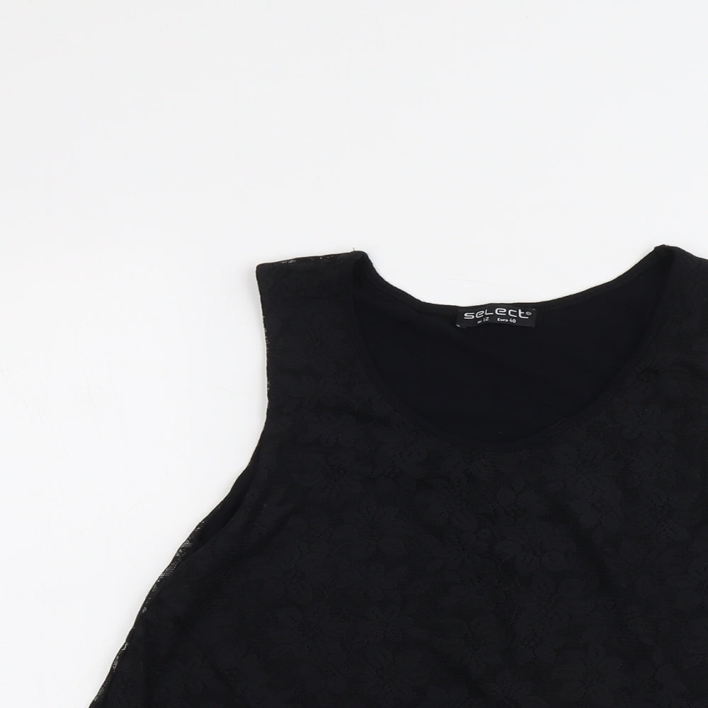 Select Womens Black Polyester Basic Tank Size 12 Round Neck