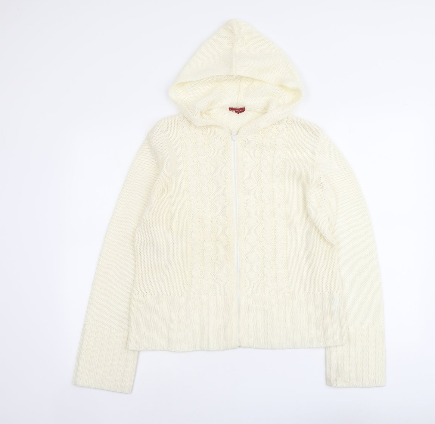 Jeans&Co Womens Ivory Round Neck Acrylic Full Zip Jumper Size 16