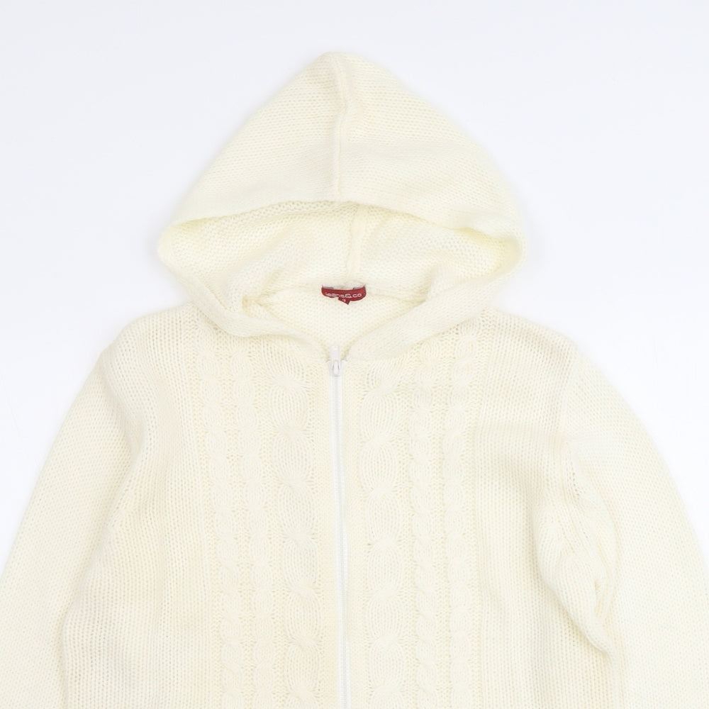 Jeans&Co Womens Ivory Round Neck Acrylic Full Zip Jumper Size 16