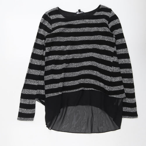 New Look Womens Black Round Neck Striped Acrylic Pullover Jumper Size S