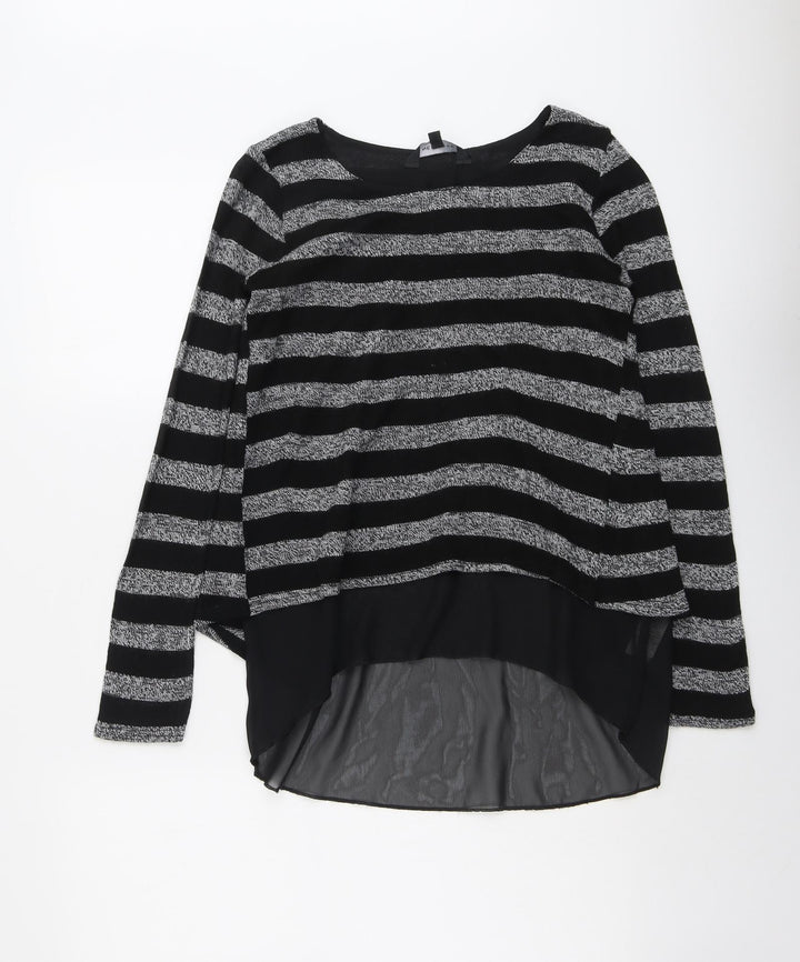 New Look Womens Black Round Neck Striped Acrylic Pullover Jumper Size S
