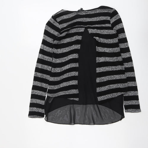 New Look Womens Black Round Neck Striped Acrylic Pullover Jumper Size S
