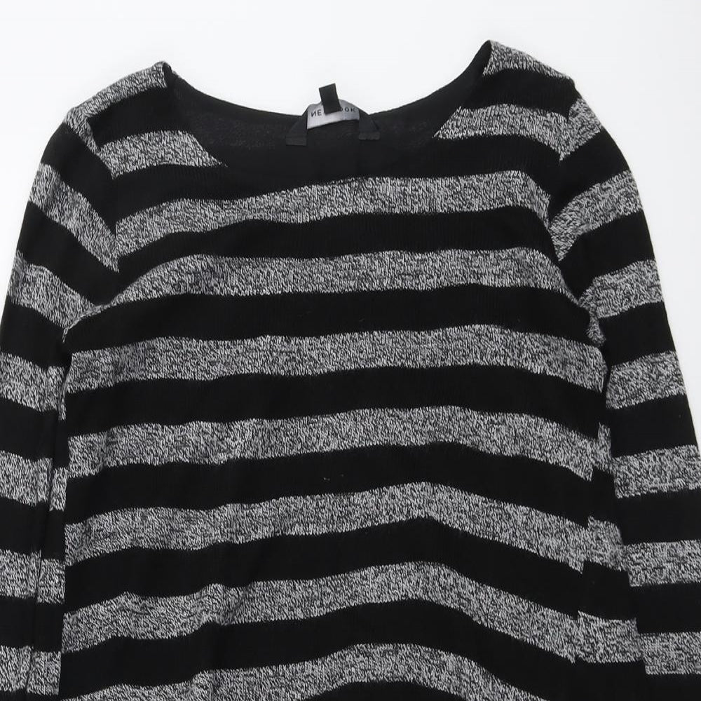 New Look Womens Black Round Neck Striped Acrylic Pullover Jumper Size S