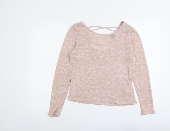 H&M Womens Pink Round Neck Polyester Pullover Jumper Size L