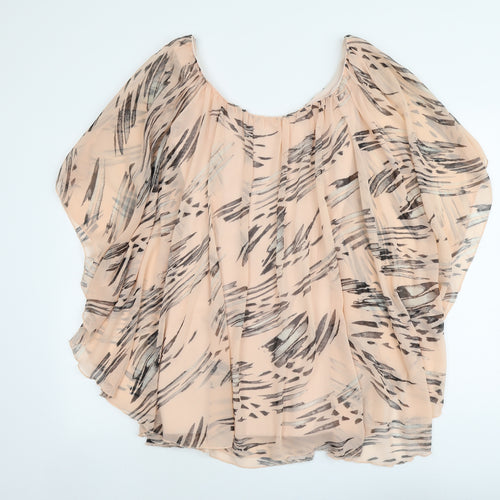Reverse Womens Pink Geometric Polyester Basic Blouse Size S Round Neck
