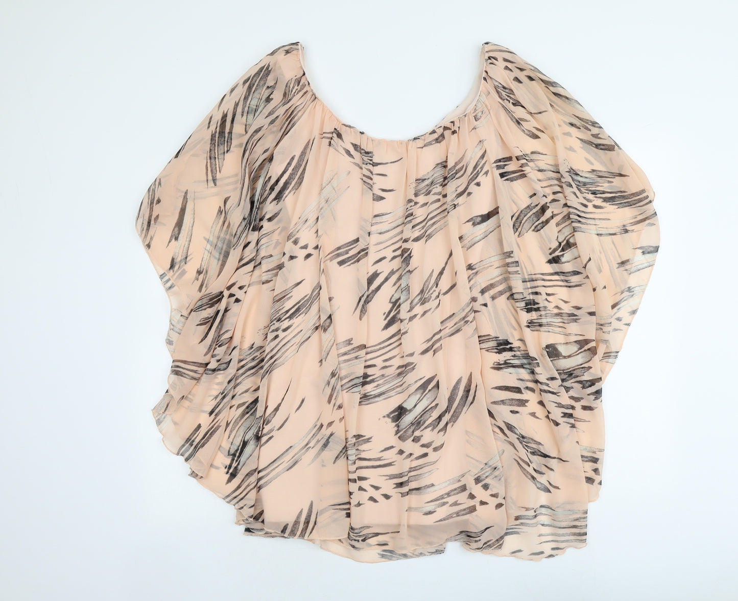 Reverse Womens Pink Geometric Polyester Basic Blouse Size S Round Neck