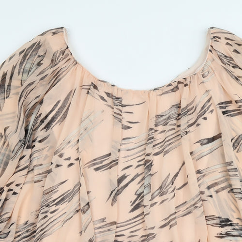 Reverse Womens Pink Geometric Polyester Basic Blouse Size S Round Neck
