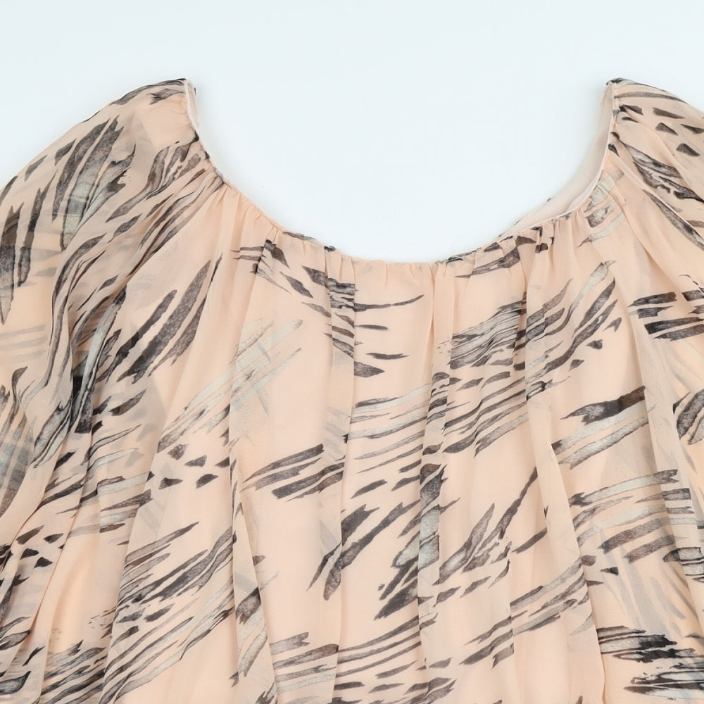 Reverse Womens Pink Geometric Polyester Basic Blouse Size S Round Neck