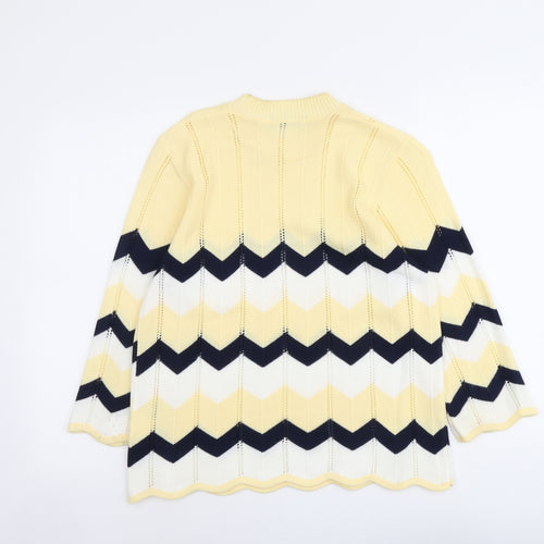 Emma Morgan Womens Yellow Round Neck Geometric Acrylic Pullover Jumper Size M