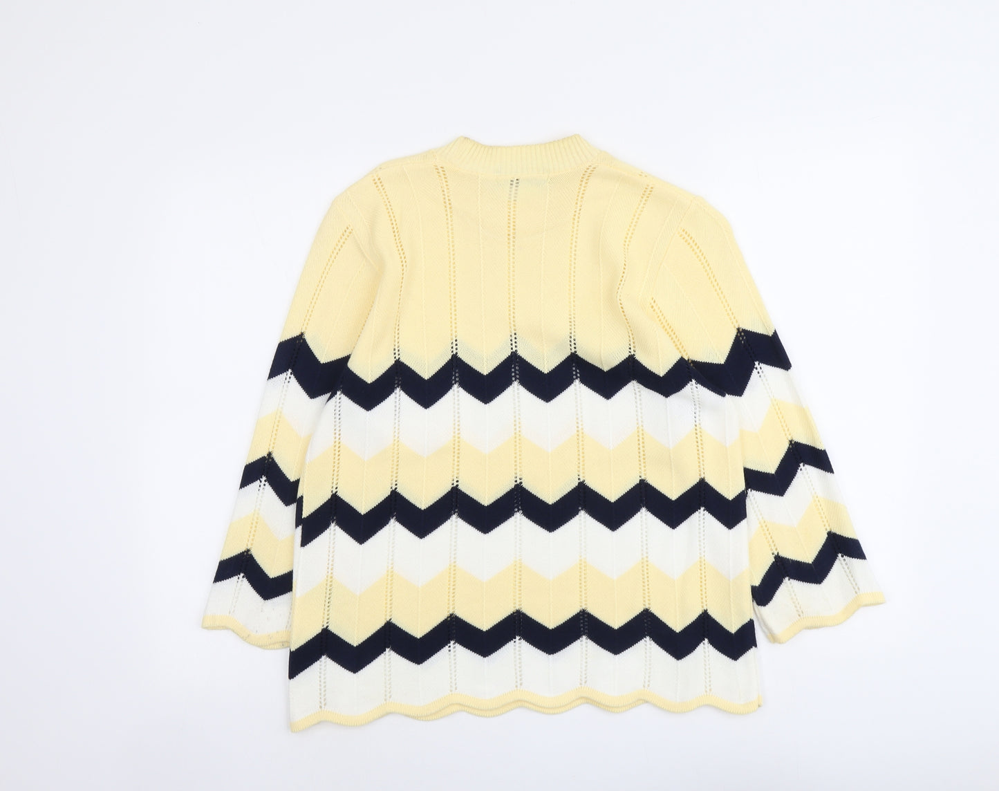 Emma Morgan Womens Yellow Round Neck Geometric Acrylic Pullover Jumper Size M