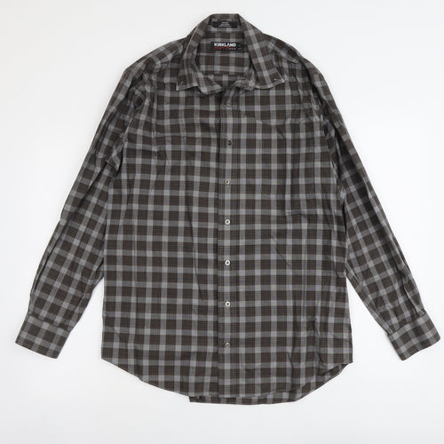 Kirkland Mens Brown Paisley Cotton Button-Up Size L Collared Button