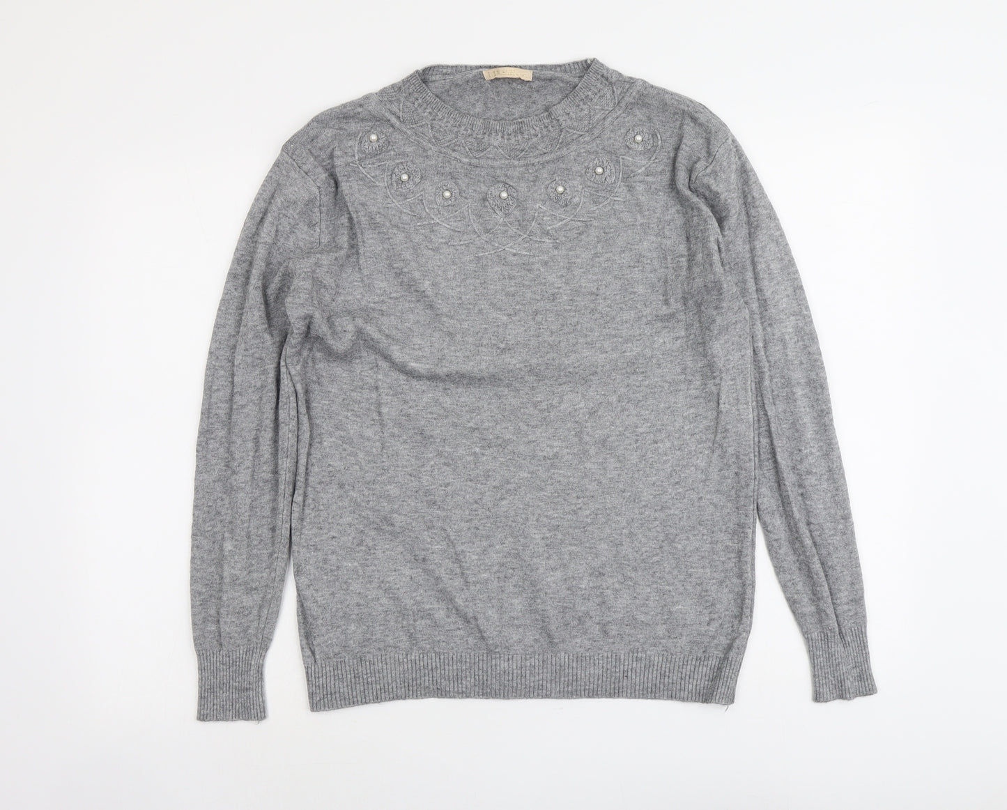 Lin.H.H Womens Grey Round Neck Viscose Pullover Jumper Size M