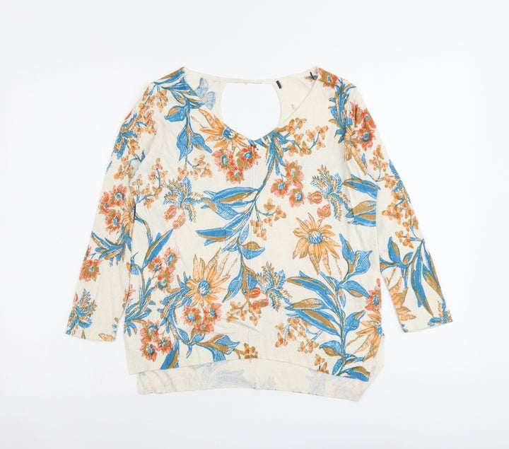 Marks and Spencer Womens Multicoloured V-Neck Floral Viscose Pullover Jumper Size 10