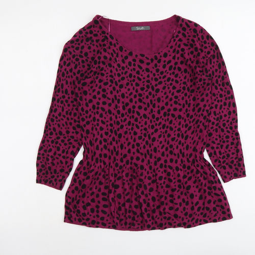 South Womens Purple Round Neck Animal Print Viscose Pullover Jumper Size 10 - Leopard Pattern
