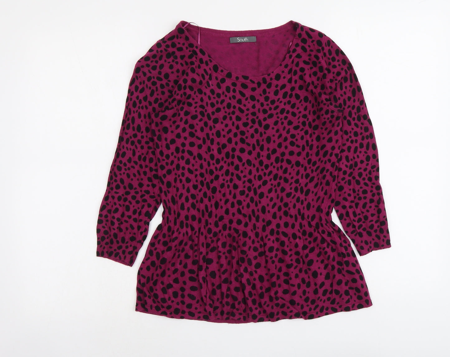 South Womens Purple Round Neck Animal Print Viscose Pullover Jumper Size 10 - Leopard Pattern