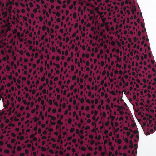 South Womens Purple Round Neck Animal Print Viscose Pullover Jumper Size 10 - Leopard Pattern