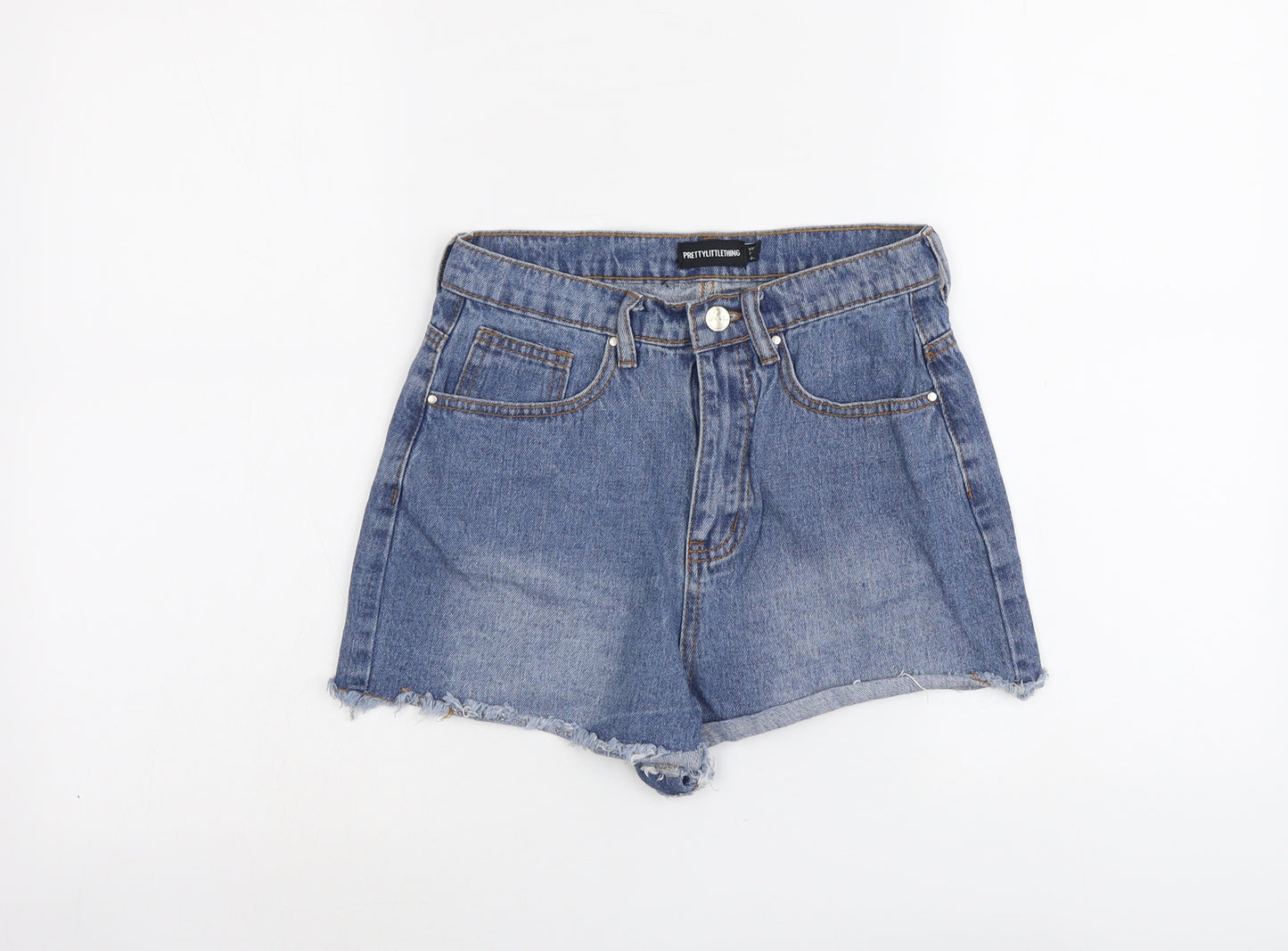 PRETTYLITTLETHING Womens Blue Cotton Hot Pants Shorts Size 6 L3 in Regular Button