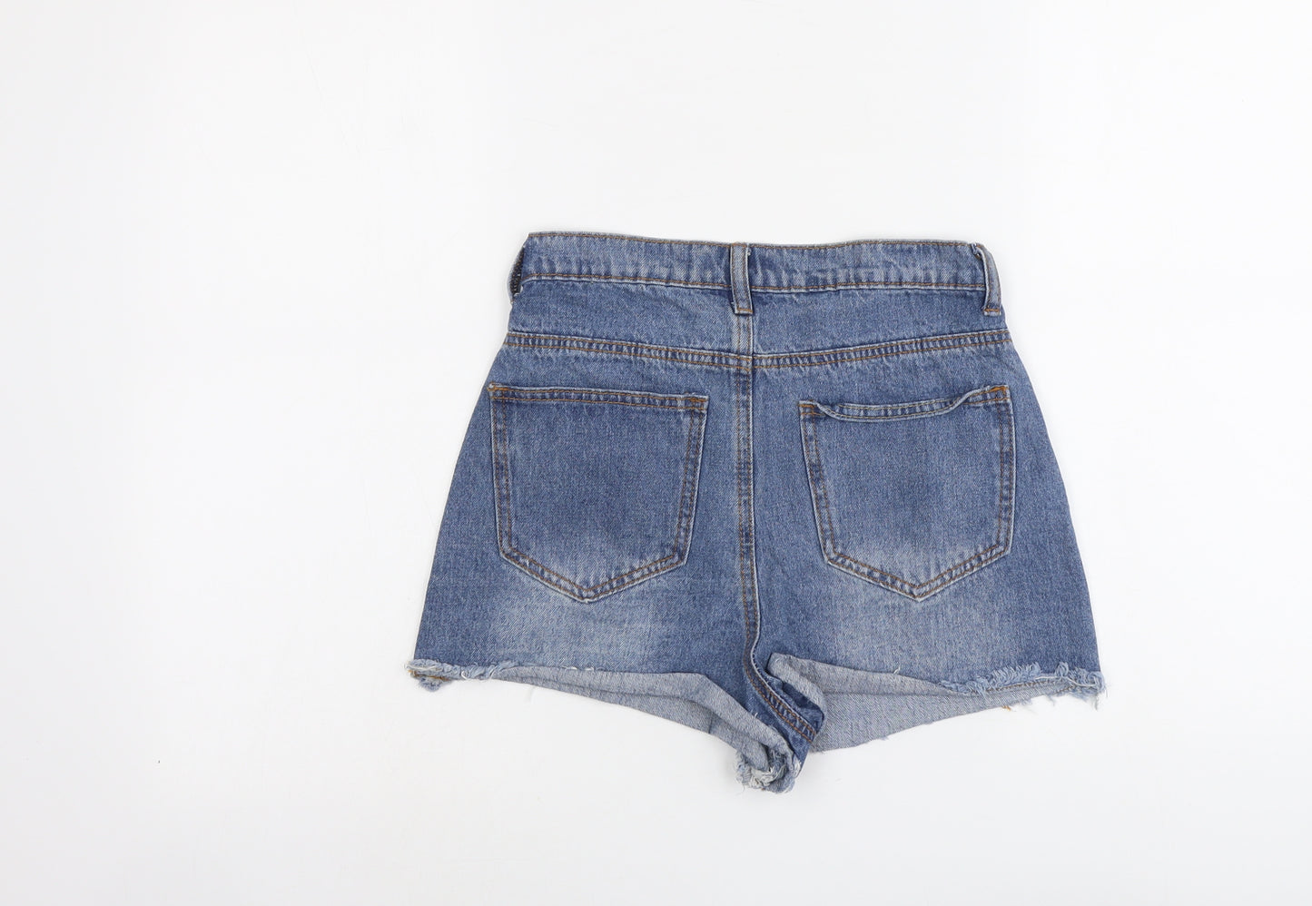 PRETTYLITTLETHING Womens Blue Cotton Hot Pants Shorts Size 6 L3 in Regular Button