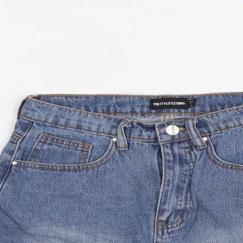 PRETTYLITTLETHING Womens Blue Cotton Hot Pants Shorts Size 6 L3 in Regular Button