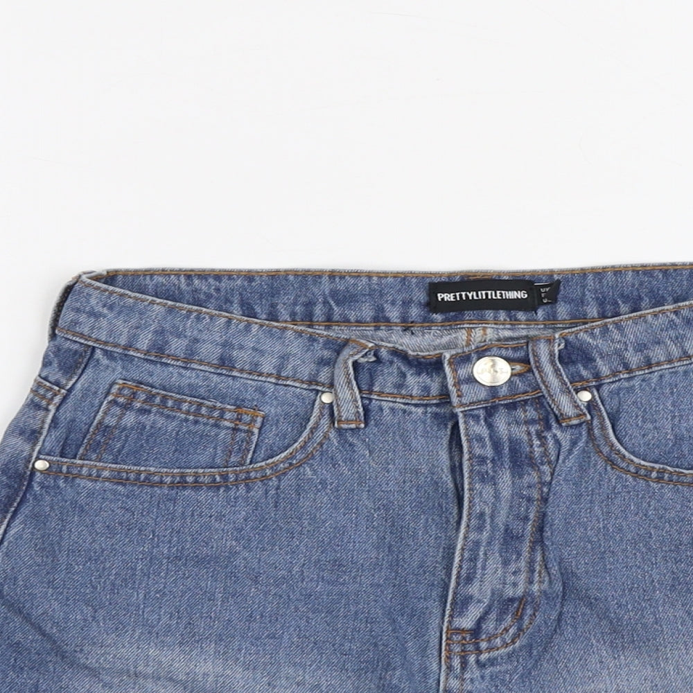 PRETTYLITTLETHING Womens Blue Cotton Hot Pants Shorts Size 6 L3 in Regular Button