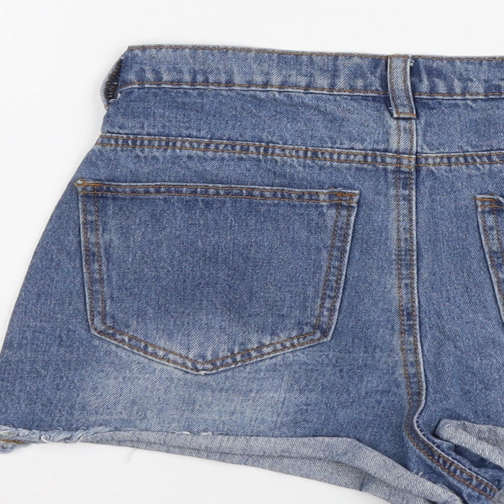 PRETTYLITTLETHING Womens Blue Cotton Hot Pants Shorts Size 6 L3 in Regular Button