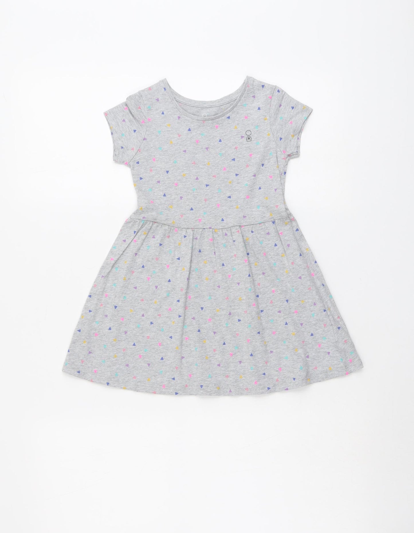 Mothercare Girls Grey Geometric Cotton T-Shirt Dress Size 3-4 Years Round Neck Pullover