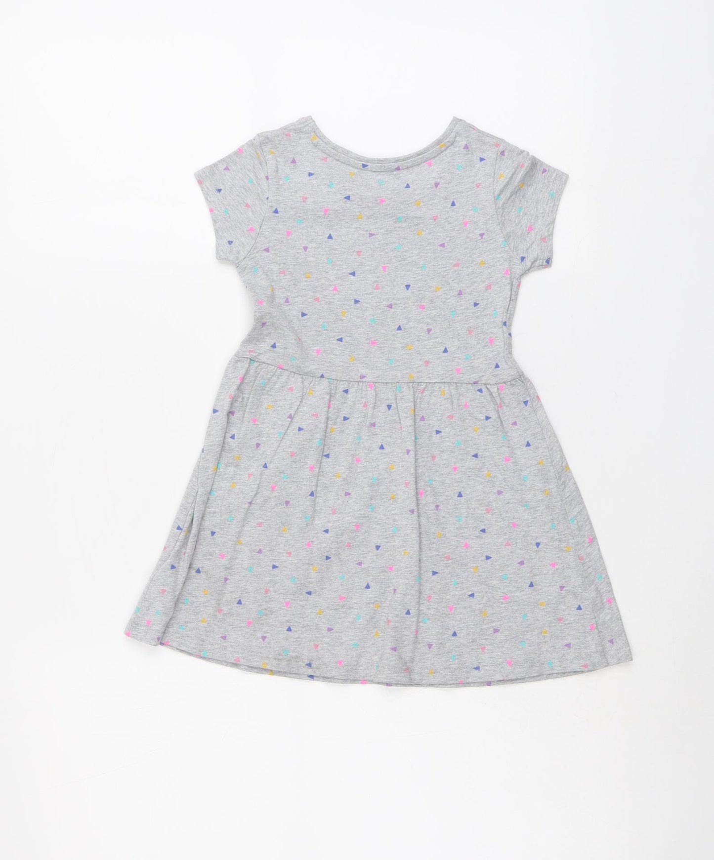 Mothercare Girls Grey Geometric Cotton T-Shirt Dress Size 3-4 Years Round Neck Pullover