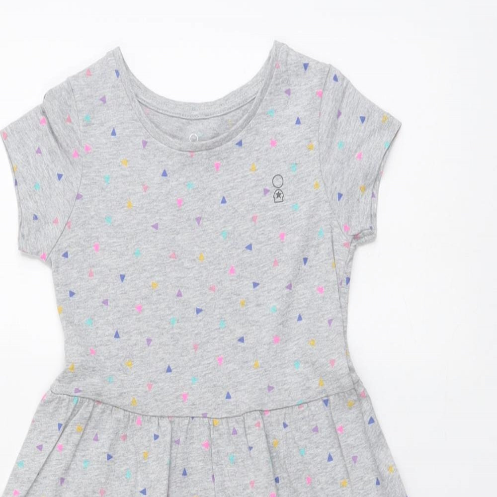 Mothercare Girls Grey Geometric Cotton T-Shirt Dress Size 3-4 Years Round Neck Pullover