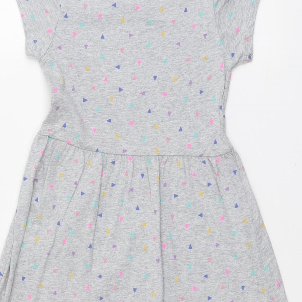Mothercare Girls Grey Geometric Cotton T-Shirt Dress Size 3-4 Years Round Neck Pullover