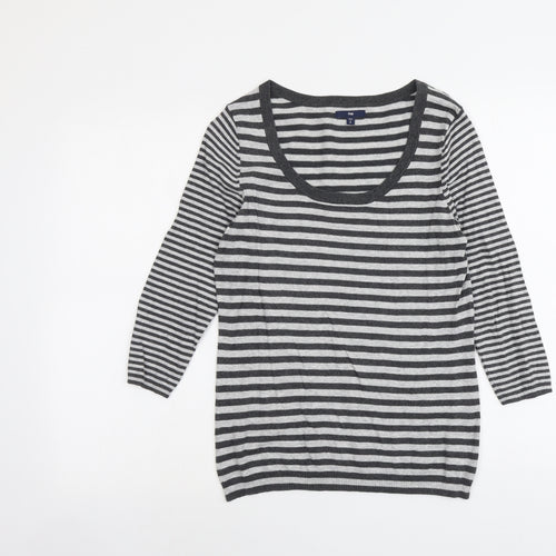 Gap Womens Grey Scoop Neck Striped Acrylic Pullover Jumper Size S