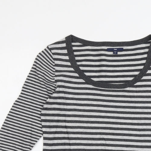 Gap Womens Grey Scoop Neck Striped Acrylic Pullover Jumper Size S