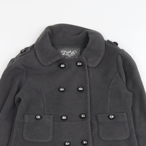 NEXT Girls Grey Military Jacket Jacket Size 9 Years Button