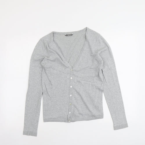 HEMA Womens Grey V-Neck Cotton Cardigan Jumper Size M