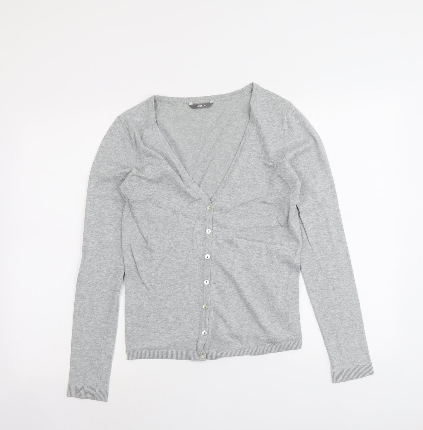 HEMA Womens Grey V-Neck Cotton Cardigan Jumper Size M