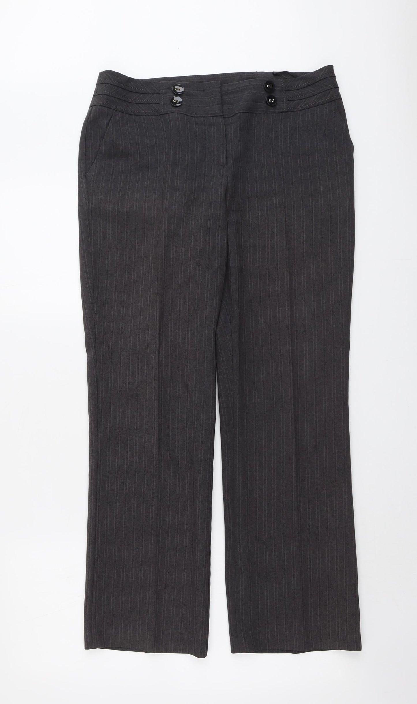 BHS Womens Grey Polyester Dress Pants Trousers Size 12 L29 in Regular Button