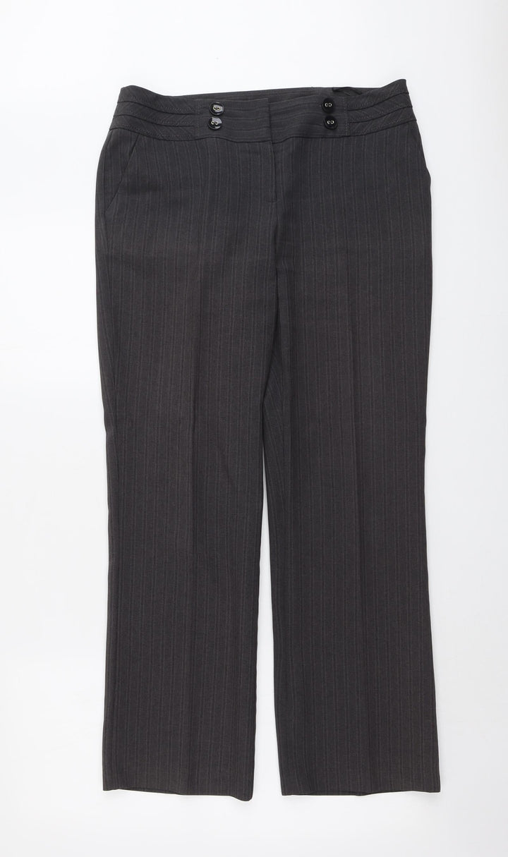 BHS Womens Grey Polyester Dress Pants Trousers Size 12 L29 in Regular Button