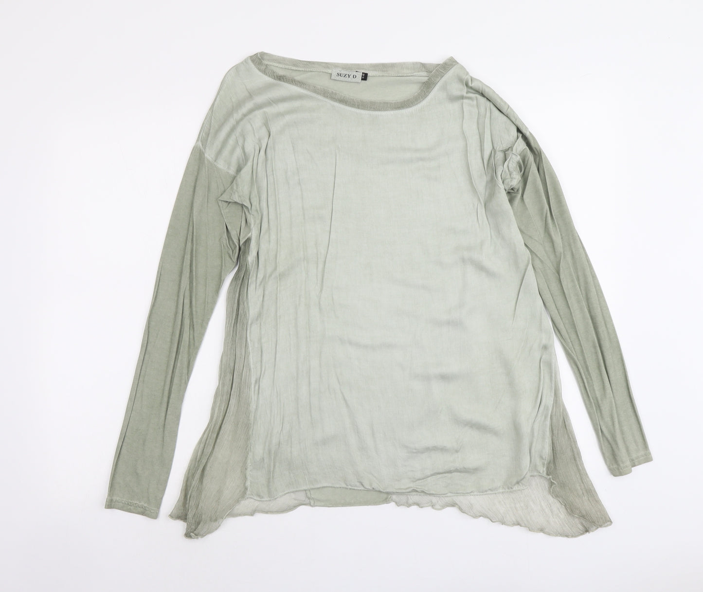 Suzy D Womens Green Polyester Basic Blouse Size S Round Neck