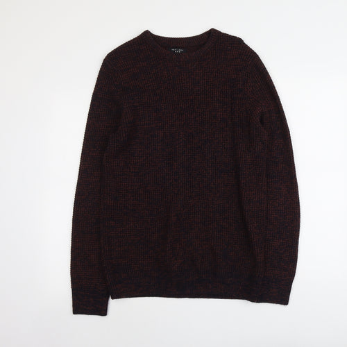 New Look Mens Red Round Neck Acrylic Pullover Jumper Size M Long Sleeve