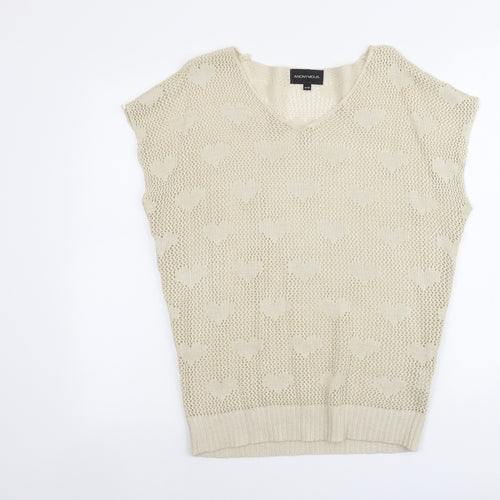 Anonymous Womens Beige V-Neck Acrylic Pullover Jumper Size 16 - Heart
