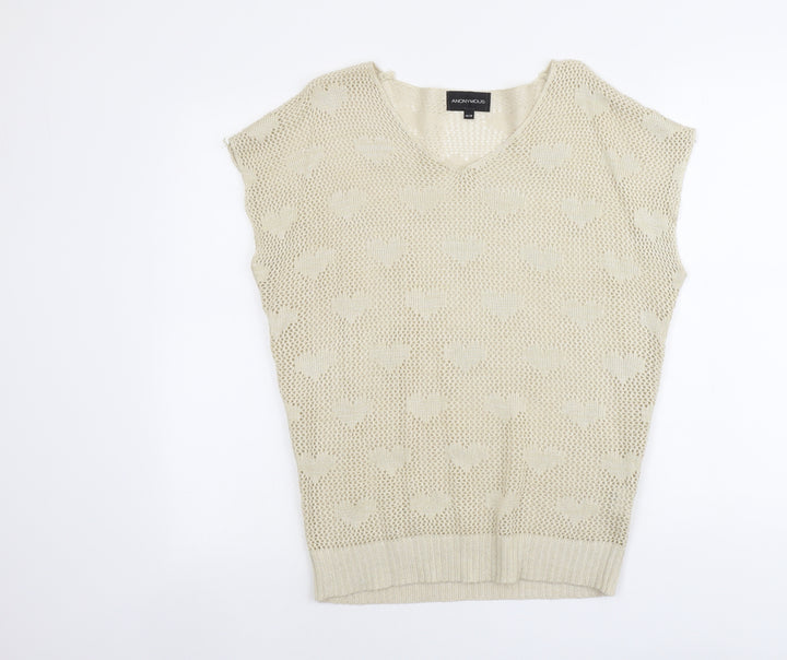 Anonymous Womens Beige V-Neck Acrylic Pullover Jumper Size 16 - Heart
