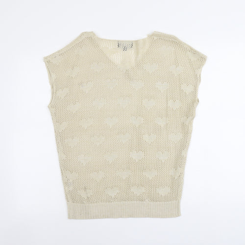 Anonymous Womens Beige V-Neck Acrylic Pullover Jumper Size 16 - Heart