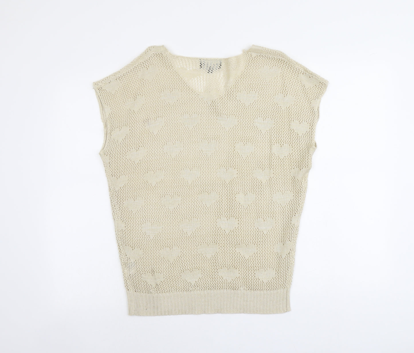Anonymous Womens Beige V-Neck Acrylic Pullover Jumper Size 16 - Heart