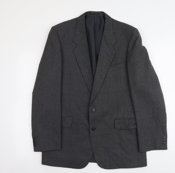 C&A Mens Grey Striped Polyester Jacket Suit Jacket Size M Regular