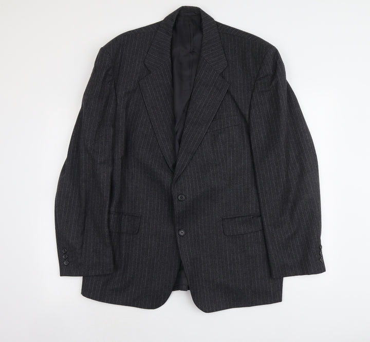 Burton Mens Grey Striped Wool Jacket Suit Jacket Size L Regular
