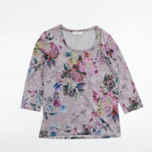Chianti Womens Pink Round Neck Floral Polyester Pullover Jumper Size 10
