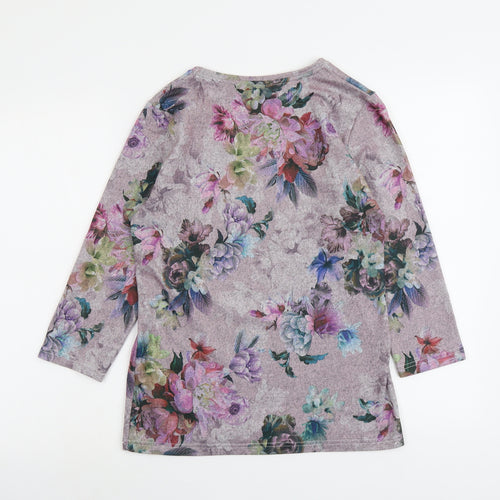 Chianti Womens Pink Round Neck Floral Polyester Pullover Jumper Size 10