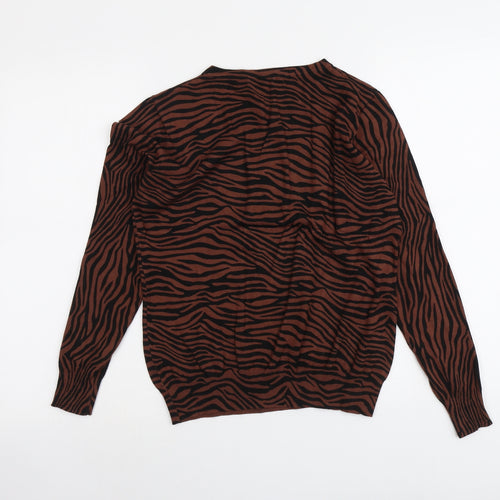 V By Very Womens Brown Round Neck Animal Print Viscose Pullover Jumper Size 14 - Tiger Print
