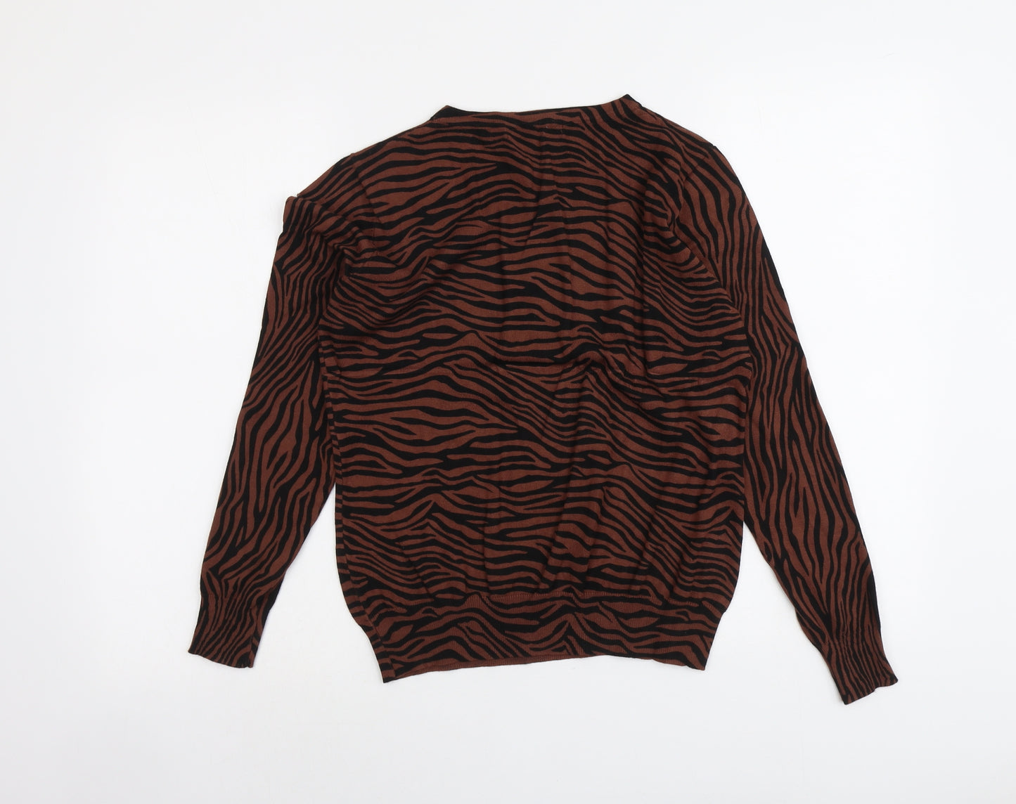 V By Very Womens Brown Round Neck Animal Print Viscose Pullover Jumper Size 14 - Tiger Print