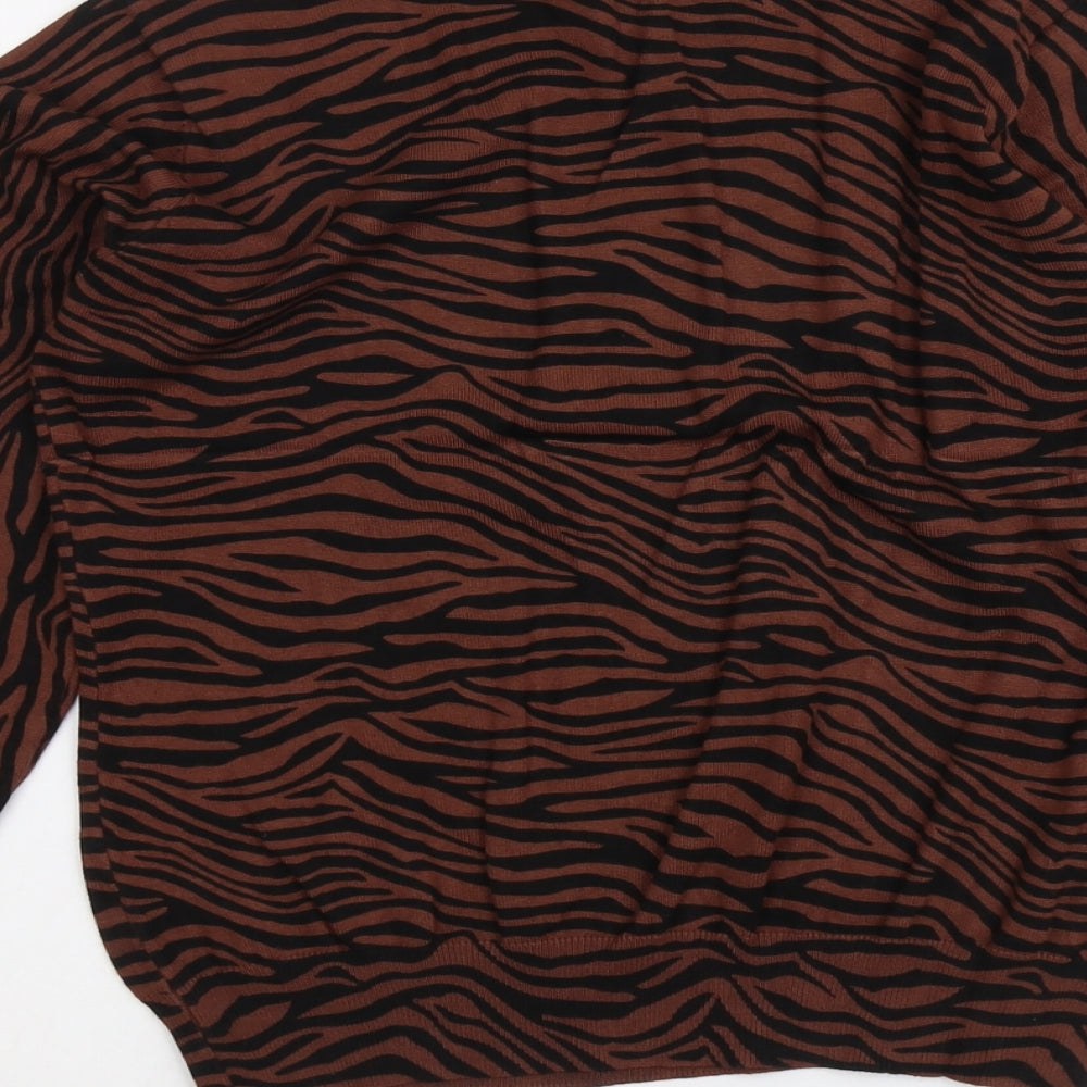 V By Very Womens Brown Round Neck Animal Print Viscose Pullover Jumper Size 14 - Tiger Print